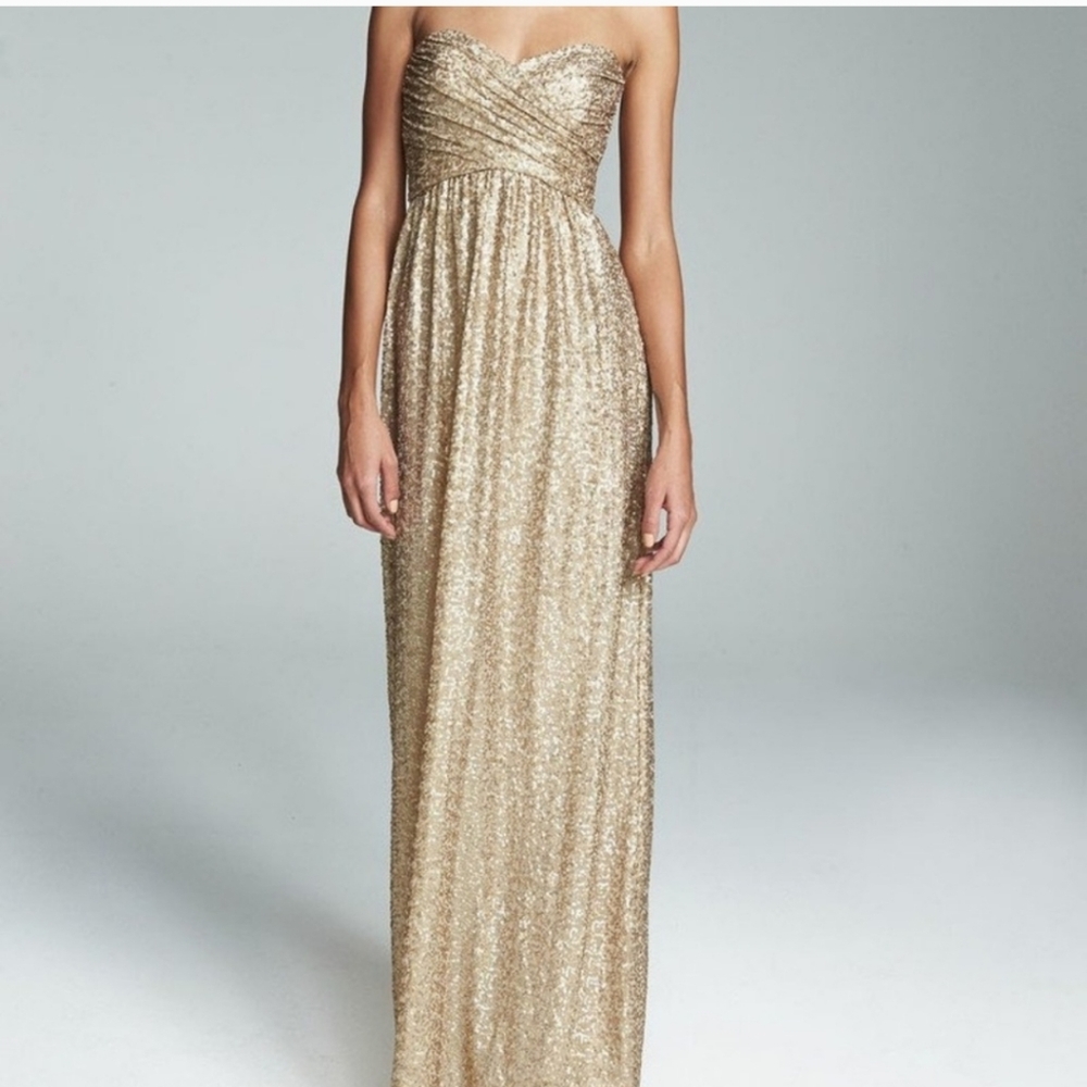 Amsale Glittering Gold Strapless Gown